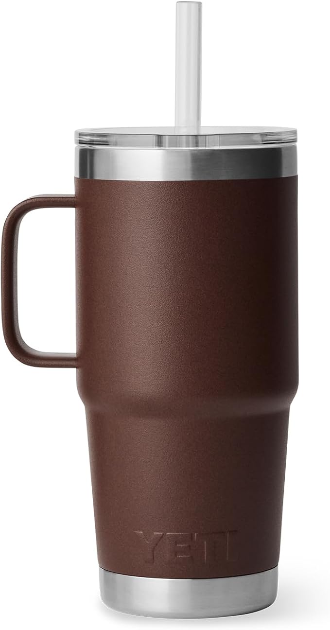 YETI Rambler 25 oz Tumbler with Handle and Straw Lid, Travel Mug Water Tumbler, Vacuum Insulated Cup with Handle, Stainless Steel, Wetlands Brown