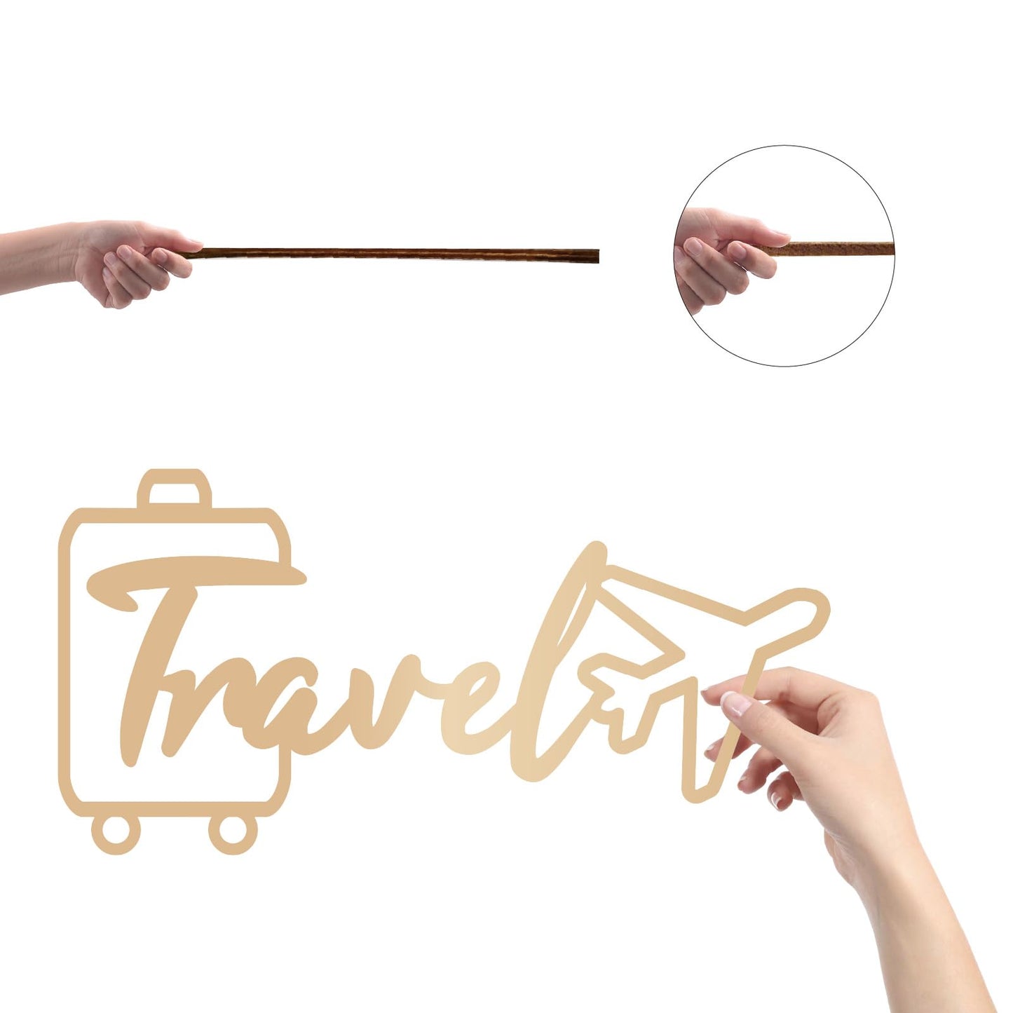 CREATCABIN Travel Wall Decor Laser Cut Wooden Words Unfinished Wood Hanging Wall Art Travel Theme Letter Sculpture with Airplane Suitcase Sign for Home Classroom Office Bedroom Decor 11.8x5.9 Inch