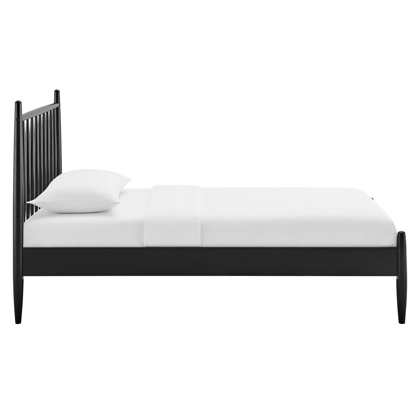 Modway Zane Twin Size Spindle Bed in Black – Solid Wood Platform Bed Frame with Headboard, No Box Spring Needed