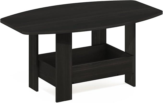 Furinno Simple Design Coffee Table, 2-Tier Modern Center Table with Lower Shelf, Round Corner Side Table, for Living Room, Bedroom, Home Office, Espresso