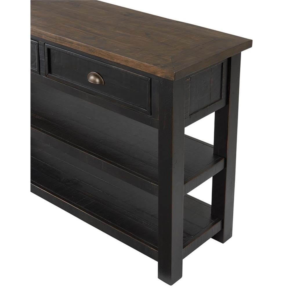 Martin Svensson Home Solid Wood Sofa Console Table, Black with Brown Top