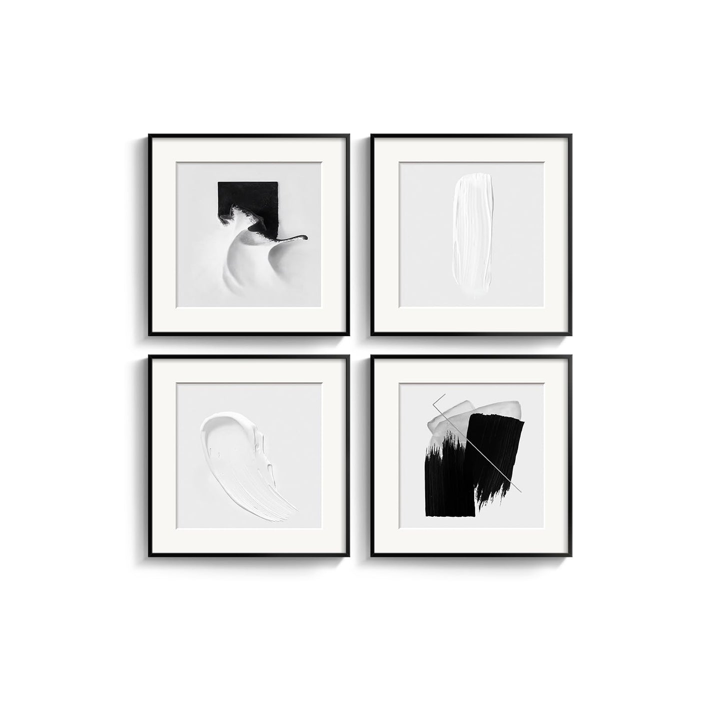 4 Panels Framed Abstract Black and White Wall Art Set, Modern Minimalist Line Print Home Decor, Canvas Pictures Paintings for Living Room Bedroom Bathroom Entryway and Dining Room 12x12 Inches