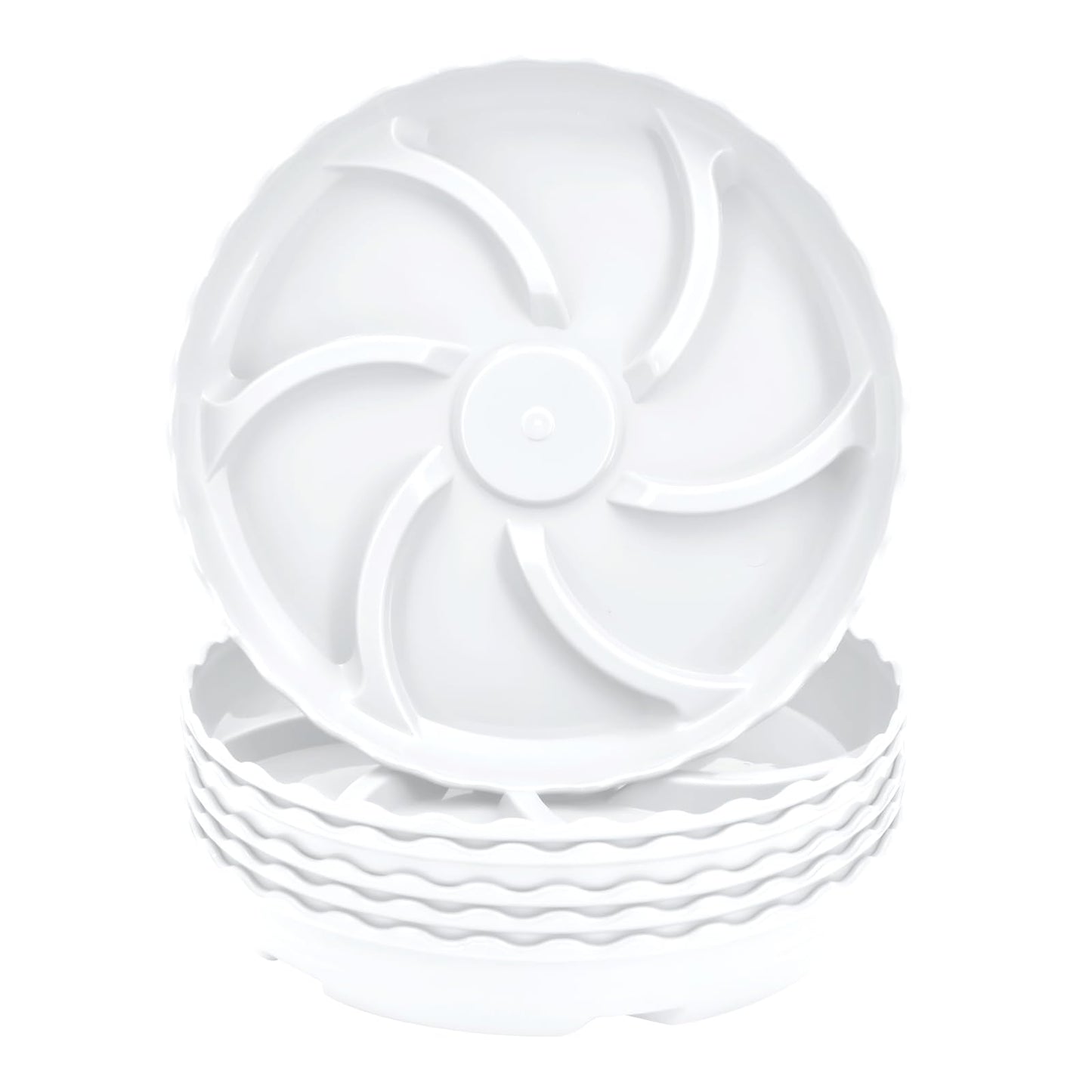 ittyfei 6 Pack 8 Inch Plant Trays for Pots, Raised Ridge Plant Saucers,6 10 12 14 Inch Durable Plastic Plant Pot Saucer,White Round Plant Water Catcher Tray for Indoors (White, 8inch 6pack)