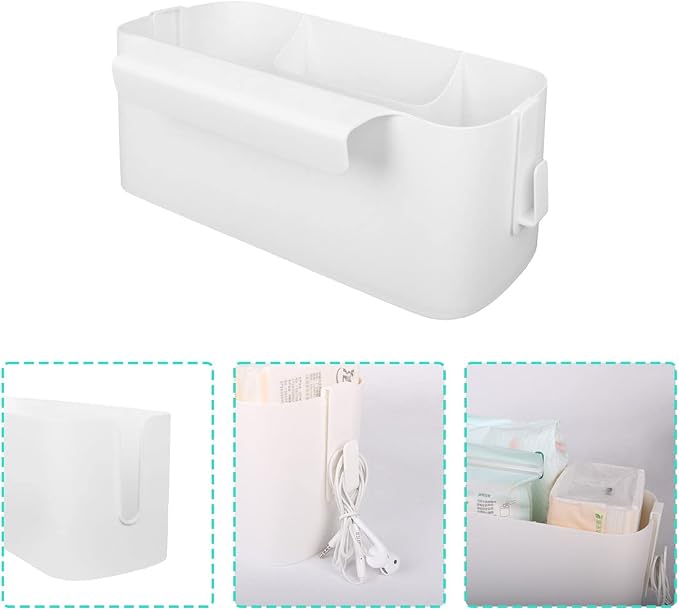 Bedside Caddy Hanging Basket Organizer with Hooks Dorm Bunk Beds Shelf Night Table Storage Holder for Remote Controls Magazines Phone Glasses Bottle (White)