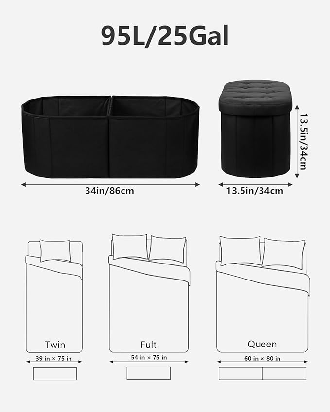 AmasSmile Footrest Ottoman Bench with Storage,34Inch Footstool, Coffee Table, Padded Seat, Storage Chest,Blanket Store with Flipping Lid for Livingroom and Bedroom (Black(Leather))