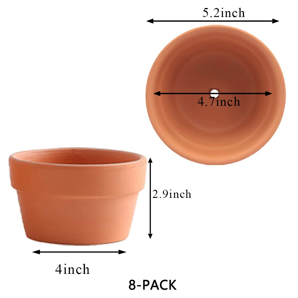 Yishang 5 Inch Shallow Terracotta Clay pots with Drain Hole,Ceramic Plant pots for Indoor/Outdoor Plants,Unglazed Bonsai Planter for Cacuts/Succulent Plants