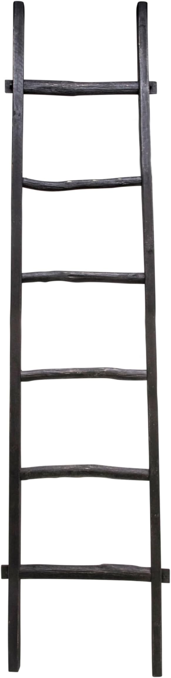 Decorative Vertical Ladder with Towel Rack Design for Blankets - Slim Storage Stand with Hooks for Bedroom or Living Room - Classic Textile Display Accent for Home Decor Ladder - 76", Black
