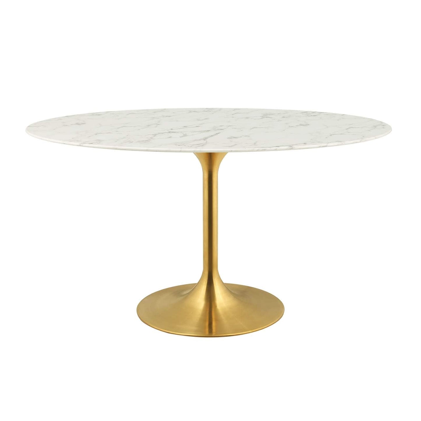 Modway Lippa 54" Oval-Shaped Mid-Century Modern Dining Table with Artificial Marble Top and Gold Base