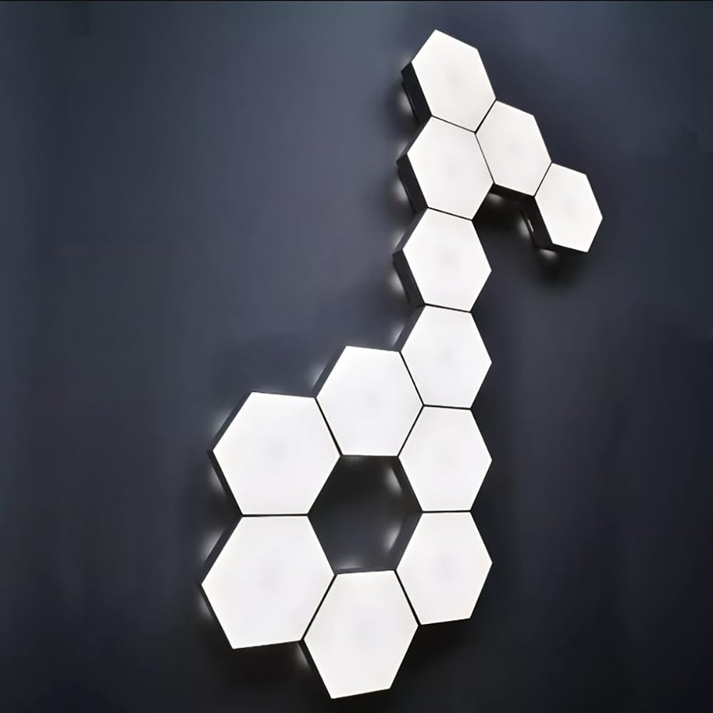 YXQUA Hexagon Lights, Minimalist White Touch Night Light, Center Touch-Sensitive Wall Panels, Hex Light with USB-Power for Autism, Game Room Decor, Party (6)