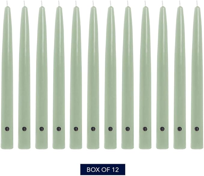 Colonial Candle Unscented Taper Candle, Handipt Collection, Colonial Classic Green, 10 in, Pack of 12 - Up to 8 Hours Burn