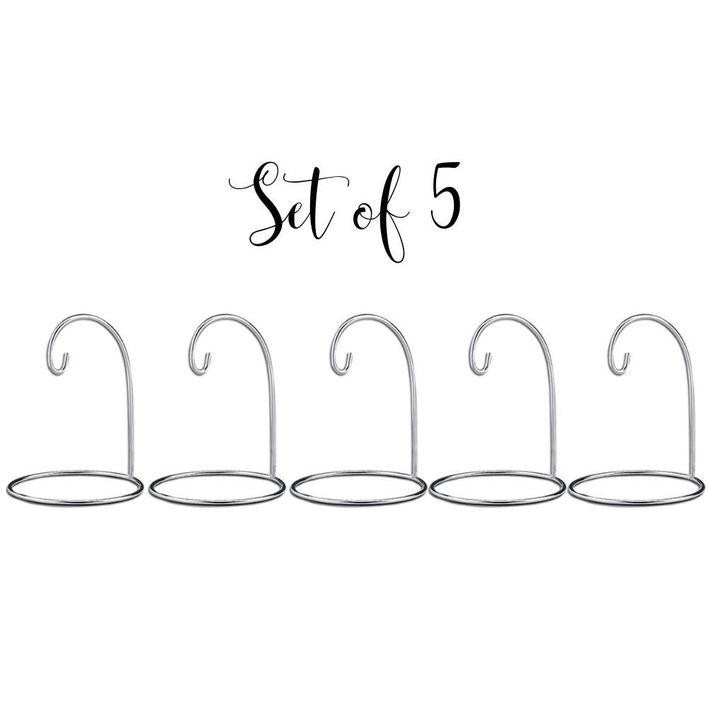 BANBERRY DESIGNS Ornament Display Stands - Silver Christmas Holders - Chrome Finished Metal Stands - Air Plant and Terrarium Stands - Set of 5 Holders - 7" H