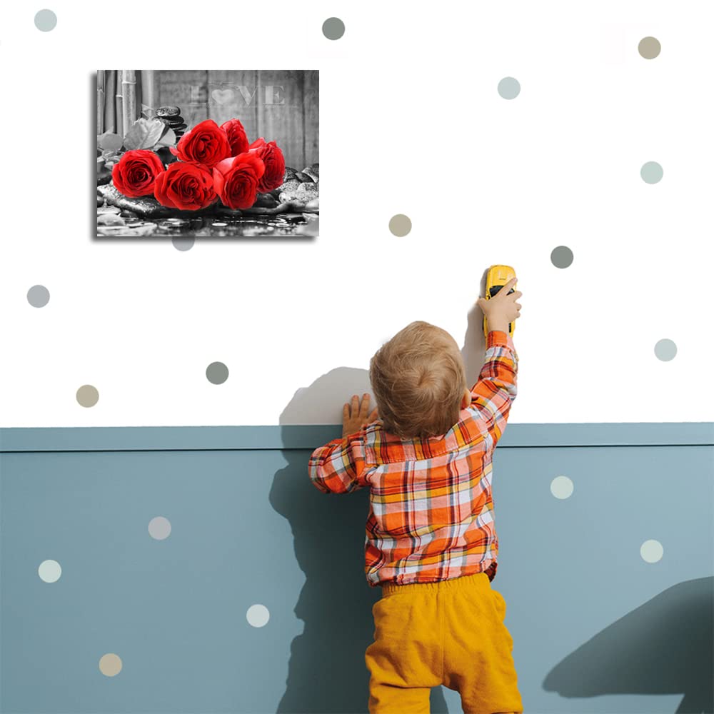 YMYXMC33 Red Rose Flower Picture Decor Wall Art Canvas Print Black and White Poster Country Love Decoration Bedroom Bathroom12x15