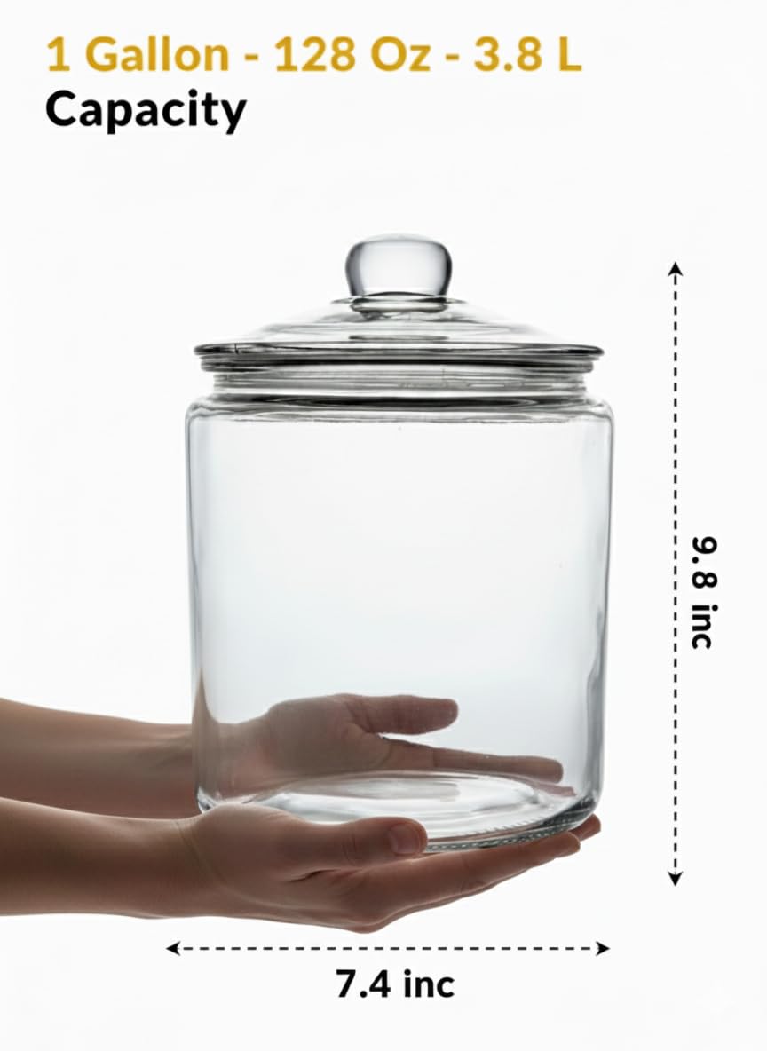 WERRO 1 Gallon Glass Cookie Jar With Airtight Lid - Extra Gasket - Large Glass Jar - Glass Food Storage Container, Candy, Dog Treats, Flour, Cookies, Kitchen Jar for Pantry - Laundry Room Storage