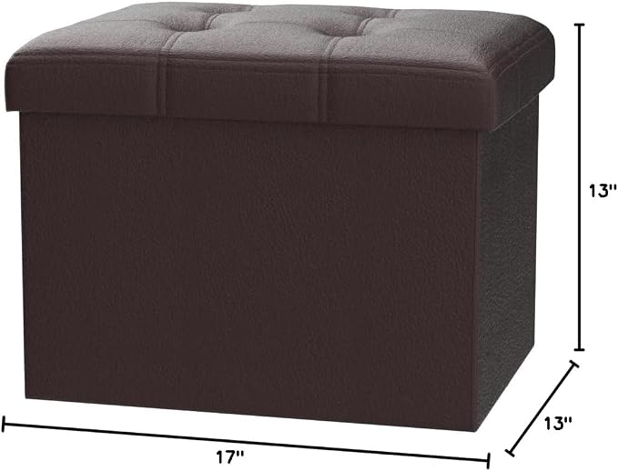 Bsketa Storage Ottoman, Folding Foot Stool with Thicker Foam Padded Seat Small Leather Storage Ottoman Bench Foot Rest for Living Room Foldable Coffee Table 17x13x13in,Brown