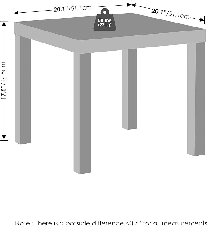 Furinno Classic Coffee Table, Square Modern Center Table with Triple Thick Tabletop, Simple Side Table with 4 Legs, for Living Room, Bedroom, Home Office, White