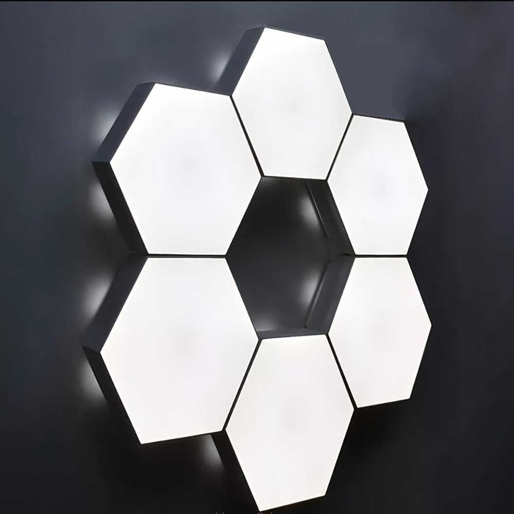 YXQUA Hexagon Lights, Minimalist White Touch Night Light, Center Touch-Sensitive Wall Panels, Hex Light with USB-Power for Autism, Game Room Decor, Party (6)