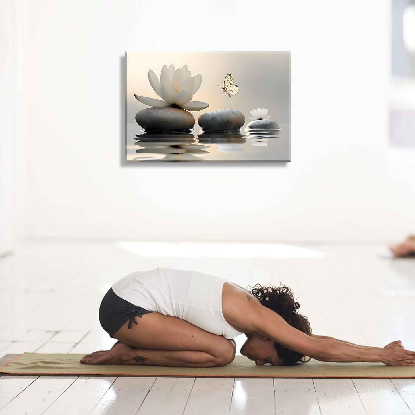 Zen White Lotus Canvas Wall Art White Flower Yellow Butterfly on Lake Wall Decor Pictures Meditation Posters Prints for Bathroom Living Room Modern Spiritual Yoga Spa Bedroom Decoration