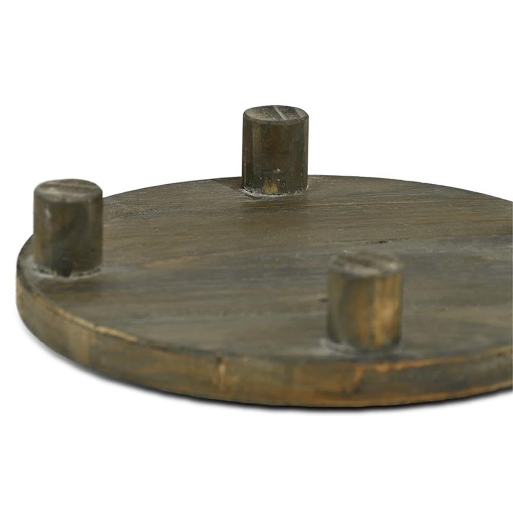 Pemberly Row 11.75" Round Wood Accent Stand, Dark Brown Finish, Handcrafted with 3-Leg Design, Rustic Style Tabletop Display Shelf for Plants, Candles, or Decor in Living Room or Office