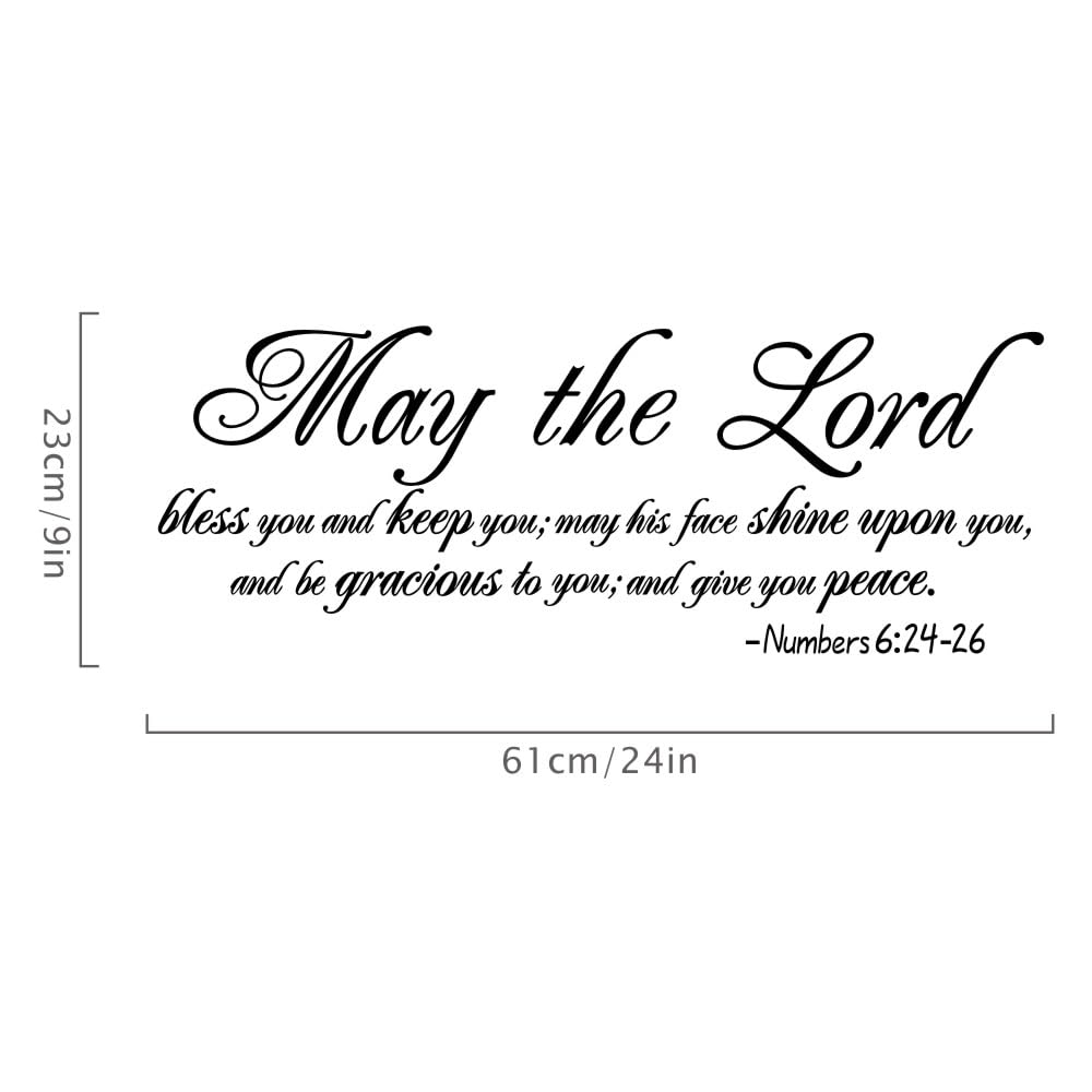 Religious Wall Decals, Verse Quotes Vinyl Art Decal for Church Kitchen Living Room Bedroom House Sticker Decor,May The Lord 24×9In