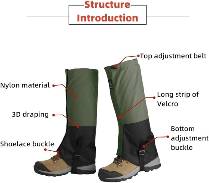 Waterproof Hiking Gaiters,Snow Boot Gaiters with Rubber Foot Strap,Lightweight and Adjustable,for Men and Women Hiking,Skiing,Mountaineering,Walking,etc.