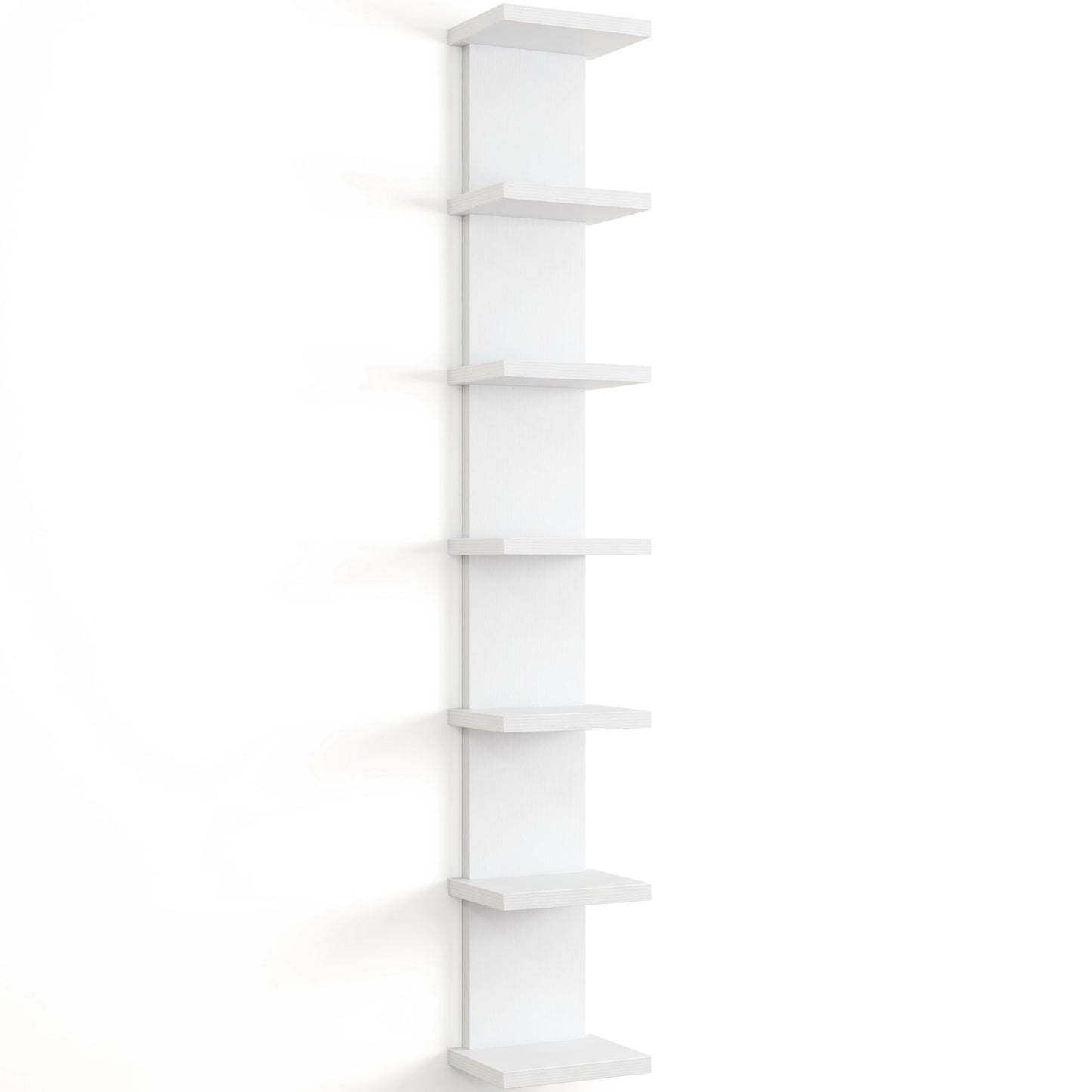 Fun Memories 7 Tier Wall Shelf Unit, White Floating Shelves for Storage - Vertical Column Tower Design, Lack Wall Shelf Space Saving Organizer for Bedroom, Living Room, Home Decor