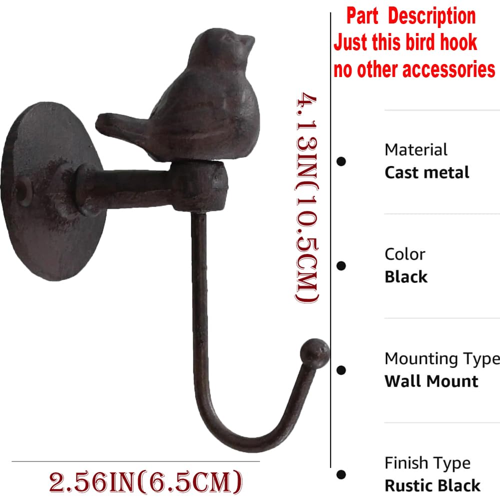 Neletao Cast Iron Hooks 520013 Songbird Wall Hook, Brownish Black (1)