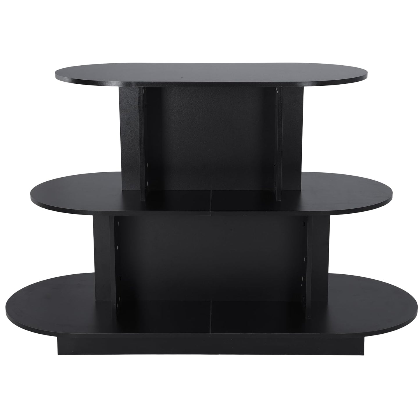 3 Tier Wooden Oval Display Table Large Storage Space Retail Table Modern Standing Display Riser Shelf for Stores Vendor Events 55in W x 23.6in D x 35in H (Black)