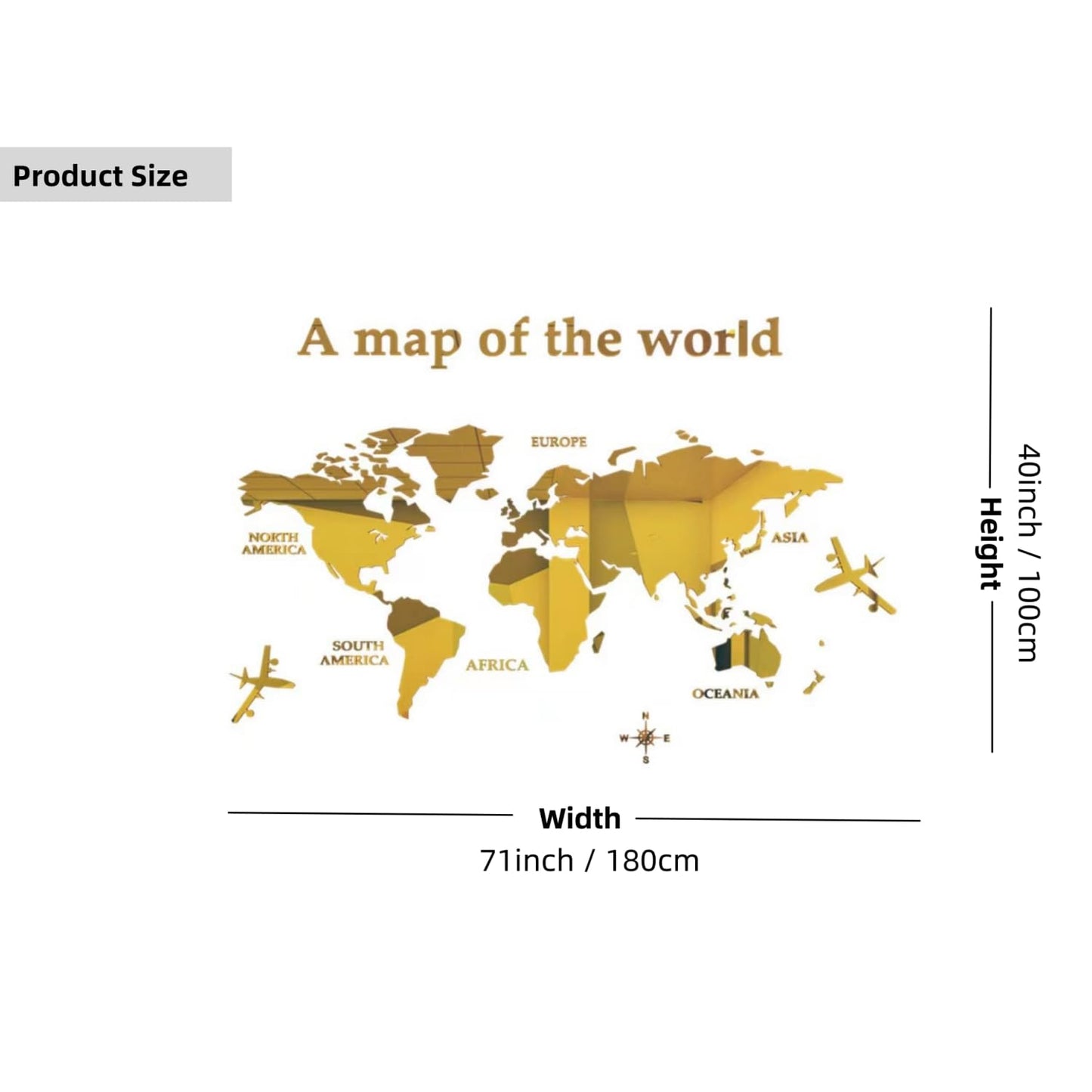 WINDIR 3D World Map Wall Stickers Decor Murals DIY Decal Black 71x40 inch, Acrylic Office Wall Art Decor Bedroom Living Room TV wall (Black: 180x100 cm) Large