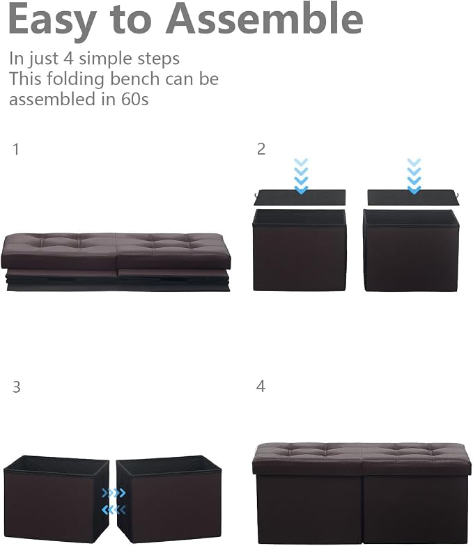 AmasSmile Footrest Ottoman Bench with Storage,34Inch Brown Leather Footstool, Coffee Table, Padded Seat, Storage Chest,Blanket Store with Flipping Lid for Livingroom and Bedroom