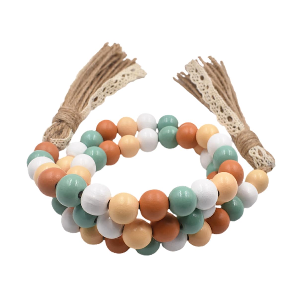 TOPPERFUN Wood Beads Garland with Tassels, 42.4in Farmhouse Rustic Style Colorful Wood Beads String, Large Antique Wooden Prayer, Boho Home Festival Decor Garland Rosary Rope