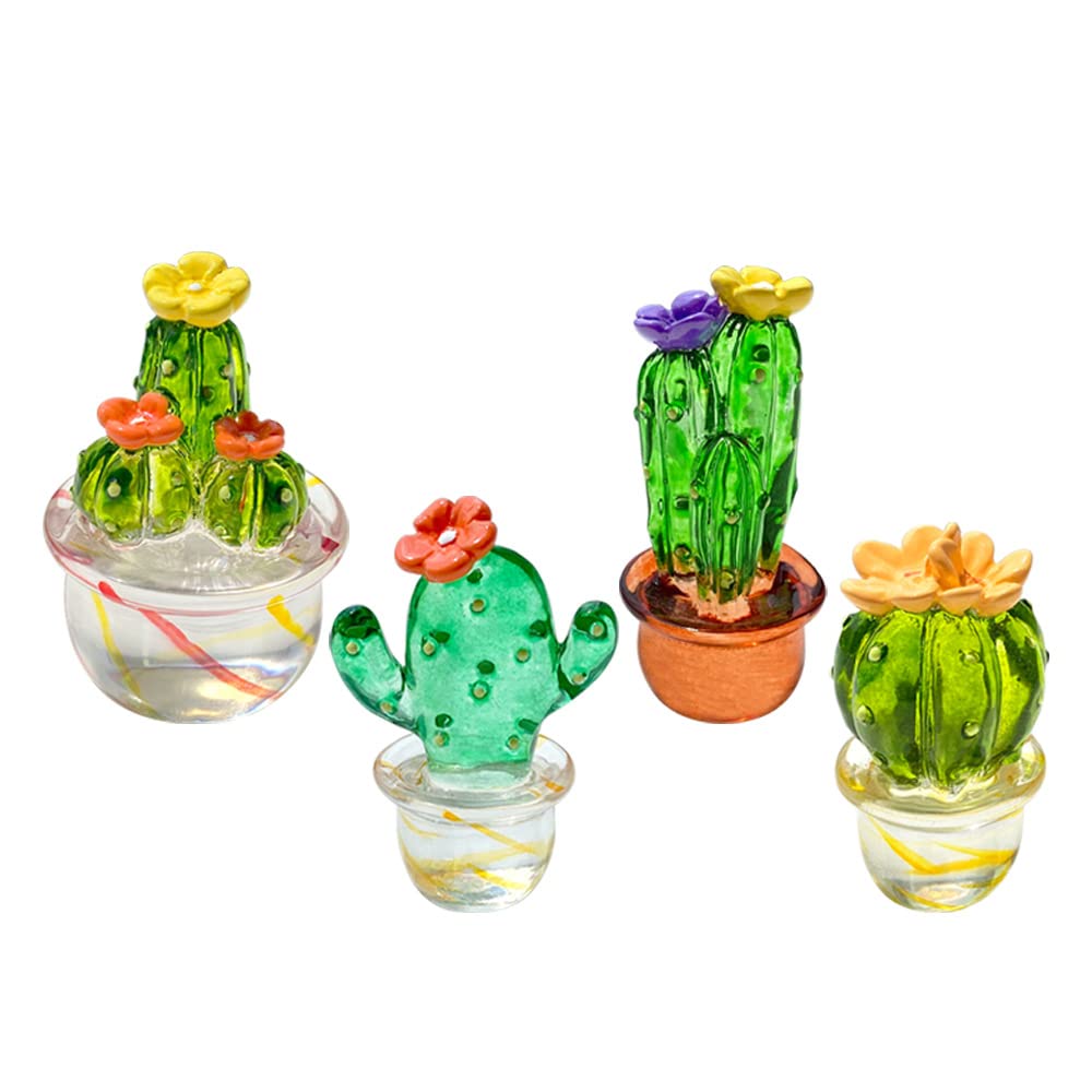 JARPSIRY 4PCS Handmade Mini Resin Cactus Cute Miniature Cacti Figurines Home Office Desk Tabletop Simulation Plants Decorations Car Interior Dashboard Ornaments