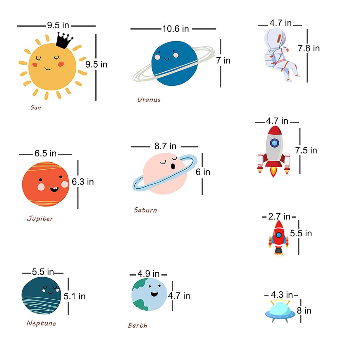 Space Planet Wall Decals Wall Stickers Kids,Cute Educational Wall Stickers for Daycare,Nursery,Playroom,Babyroom,Classroom,School.