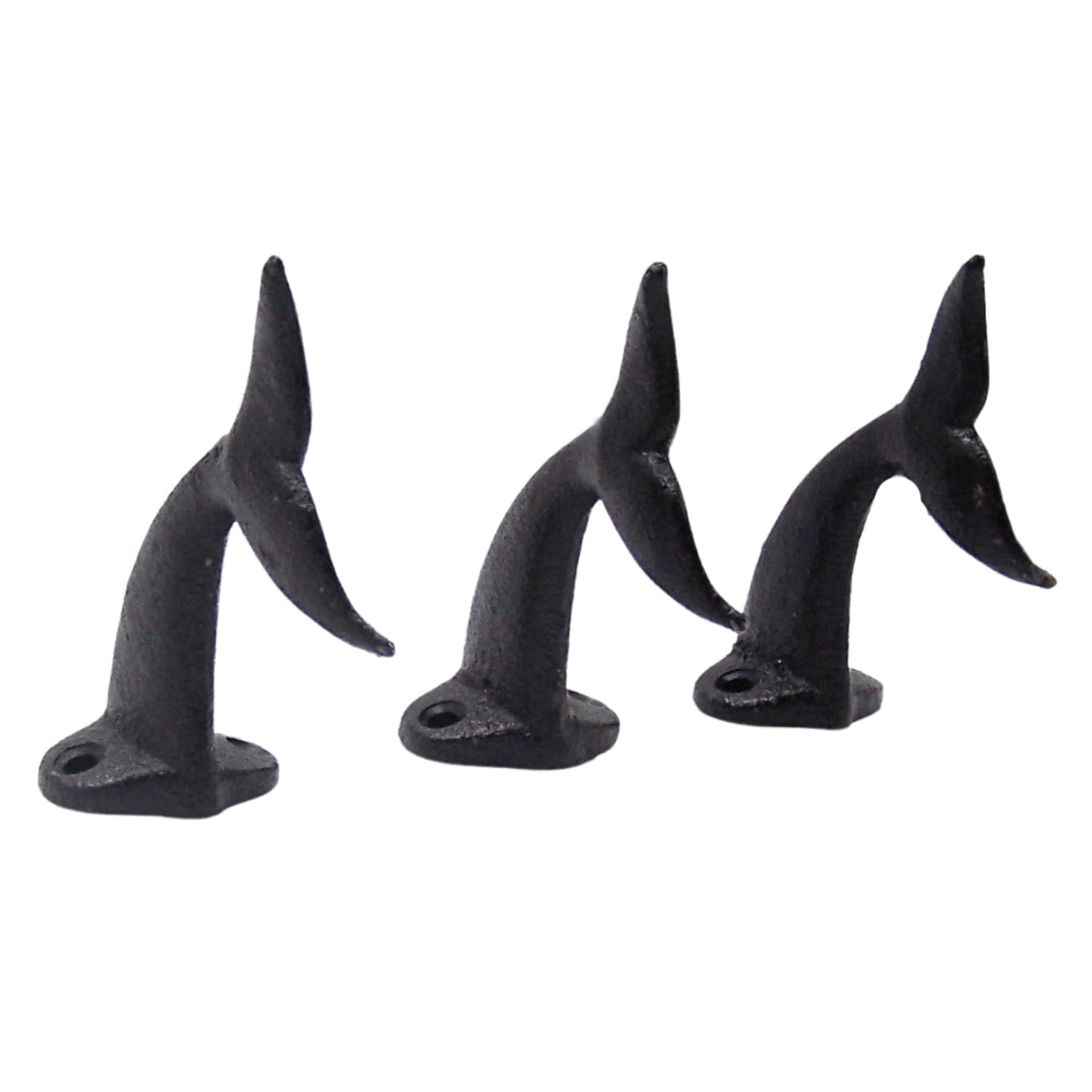 Wowser Navy Blue Whale Tail Cast Iron Wall Hooks – Coastal Beach Wall Decor for Coats, Towels & Hats, Wall Mounted, Set of 3, 2.75 Inch