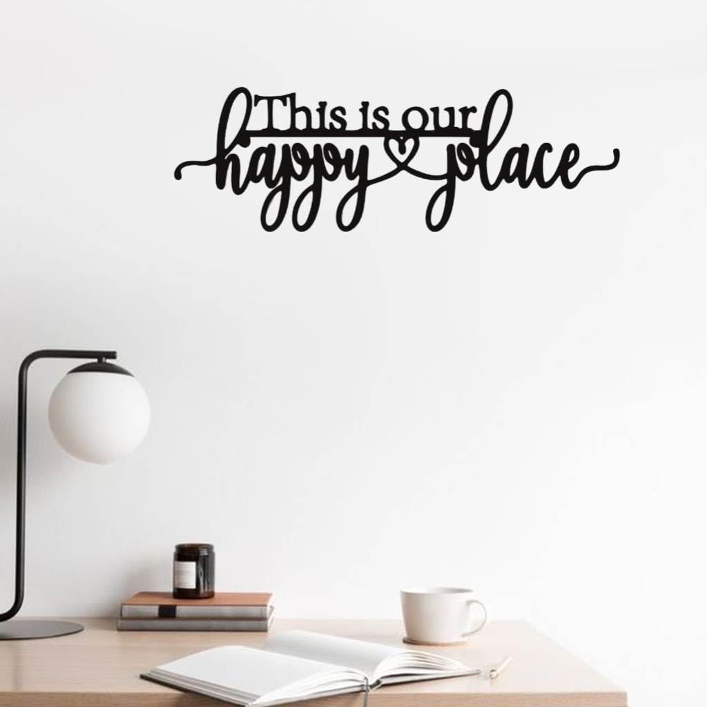 Happy Place Metal Wall Art - Custom Engraved Iron Sign Personalized Family Accent for Sunroom, RV and Outdoor Spaces | Cozy Metal Wall Art