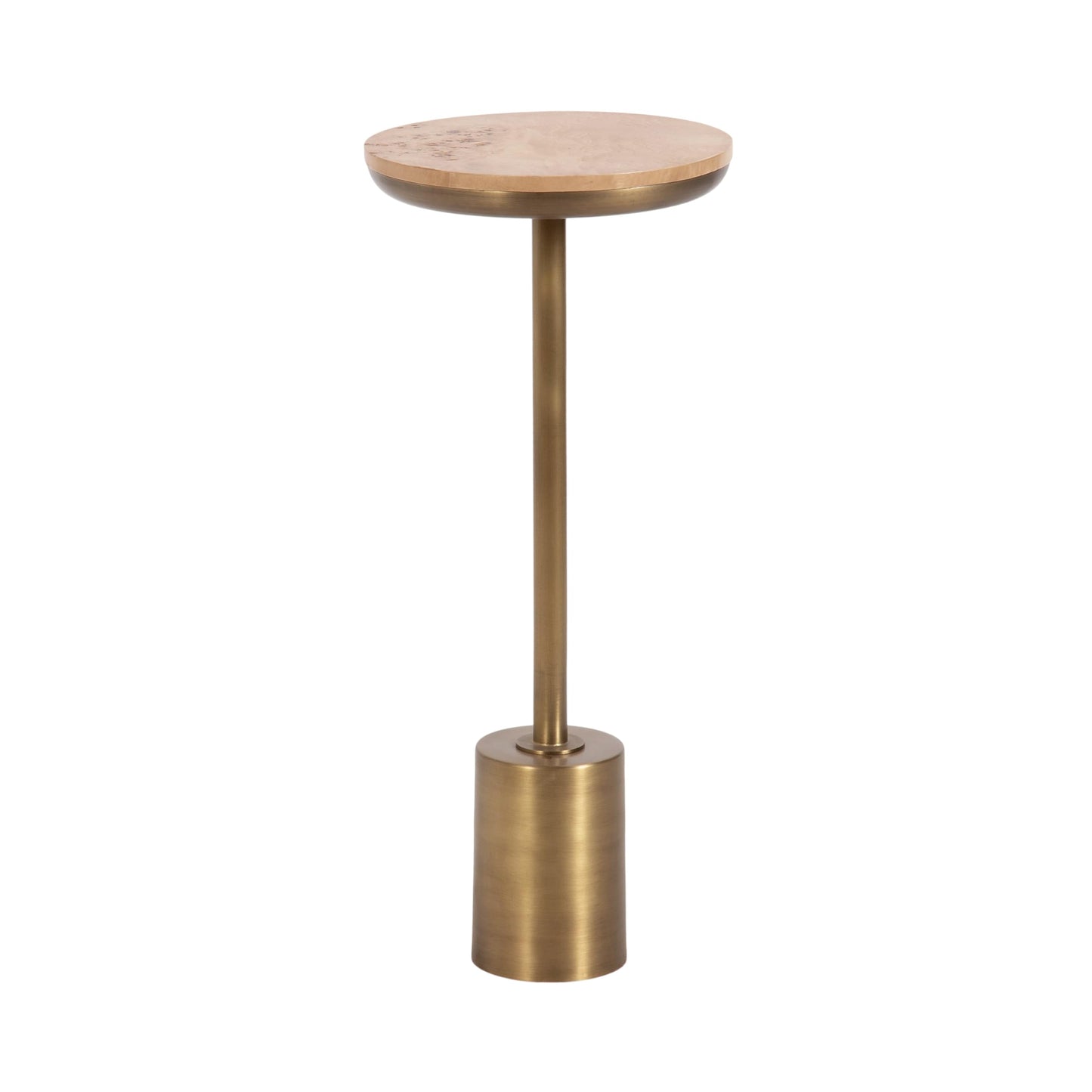 Kate and Laurel Xyler Modern Round Wood and Metal Drink Table, 10 x 10 x 24, Burlwood and Antique Brass, Transitional Pedestal Table for Use as Indoor Plant Stand or Living Room Decor Accent