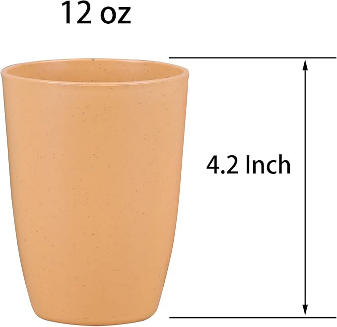 Wheat Straw Reusable Cup (12 oz) - Unbreakable Drinking Glasses Sets - Dishwasher Safe Tumbler - Lightweight, BPA Free and Eco friendly (4 Color)