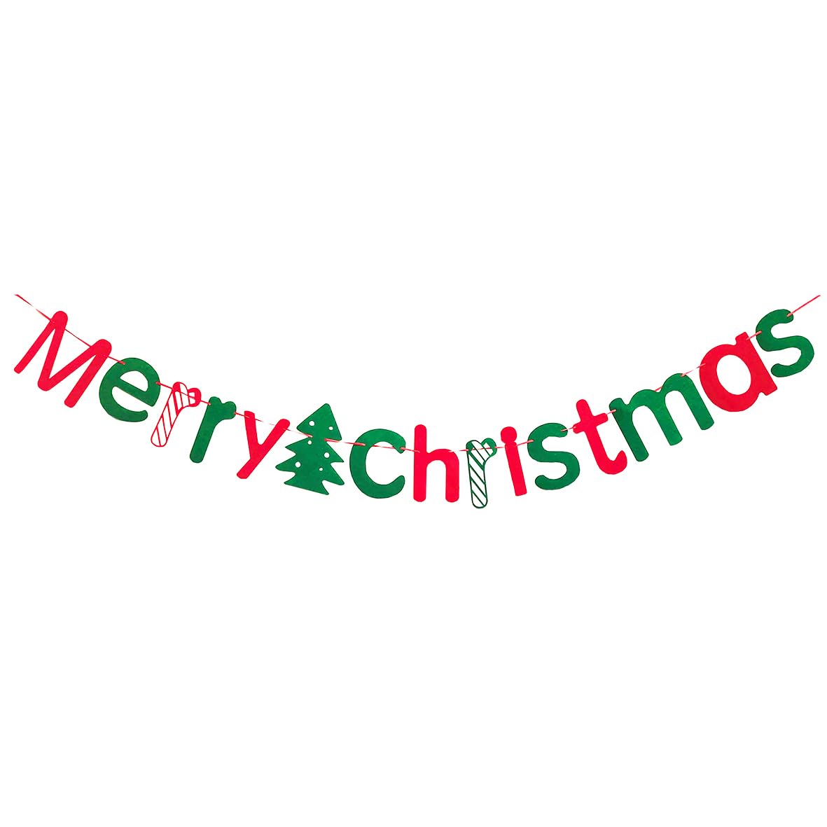 JSDJ Merry Christmas Banner with Christmas Tree Red Green Wool Felt Garland Happy Holiday Decoration Indoor Cute Hanging Decor for Mantel Fireplace Wall, Kids Bedroom, Living Room,Party Supplies