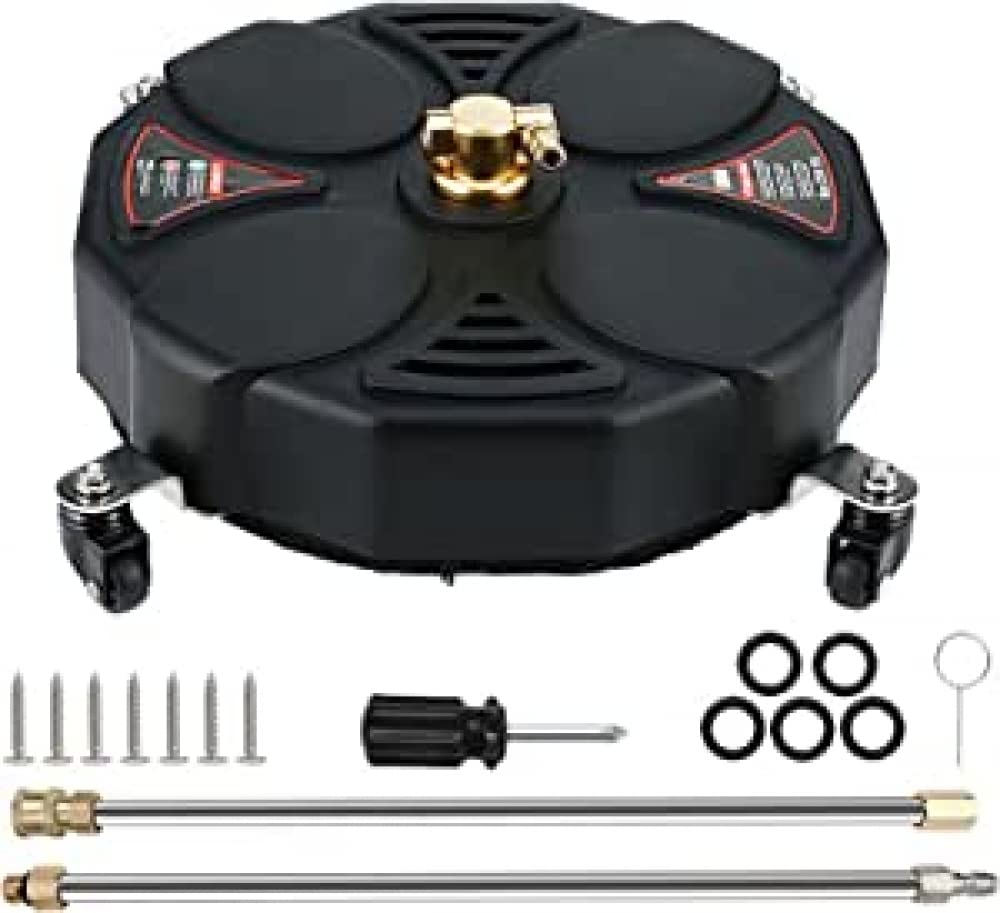 TRELVEX 13 Inch Surface Cleaner Pressure Washer Attachment with Wheels, with 2 Power Washer ExWands and 2 Replacement Nozzles, 3600 PSI
