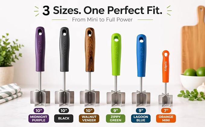 Stainless Steel Mini Meat Chopper & Masher | 6-Blade Ground Beef Chopper Tool | Small Hamburger Smasher | Compact Ergonomic Handle | Dishwasher Safe - 7" (Retro Orange Mini)