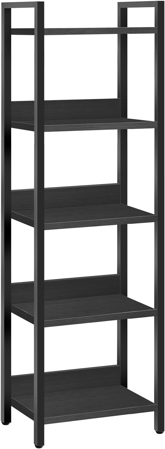 MAHANCRIS 5-Tier Bookshelf, Bookcase, Shelves Organizer for Small Spaces, Storage Shelf Organizer, for Living Room, Bedroom, Study, Balcony, Black BKHB5501