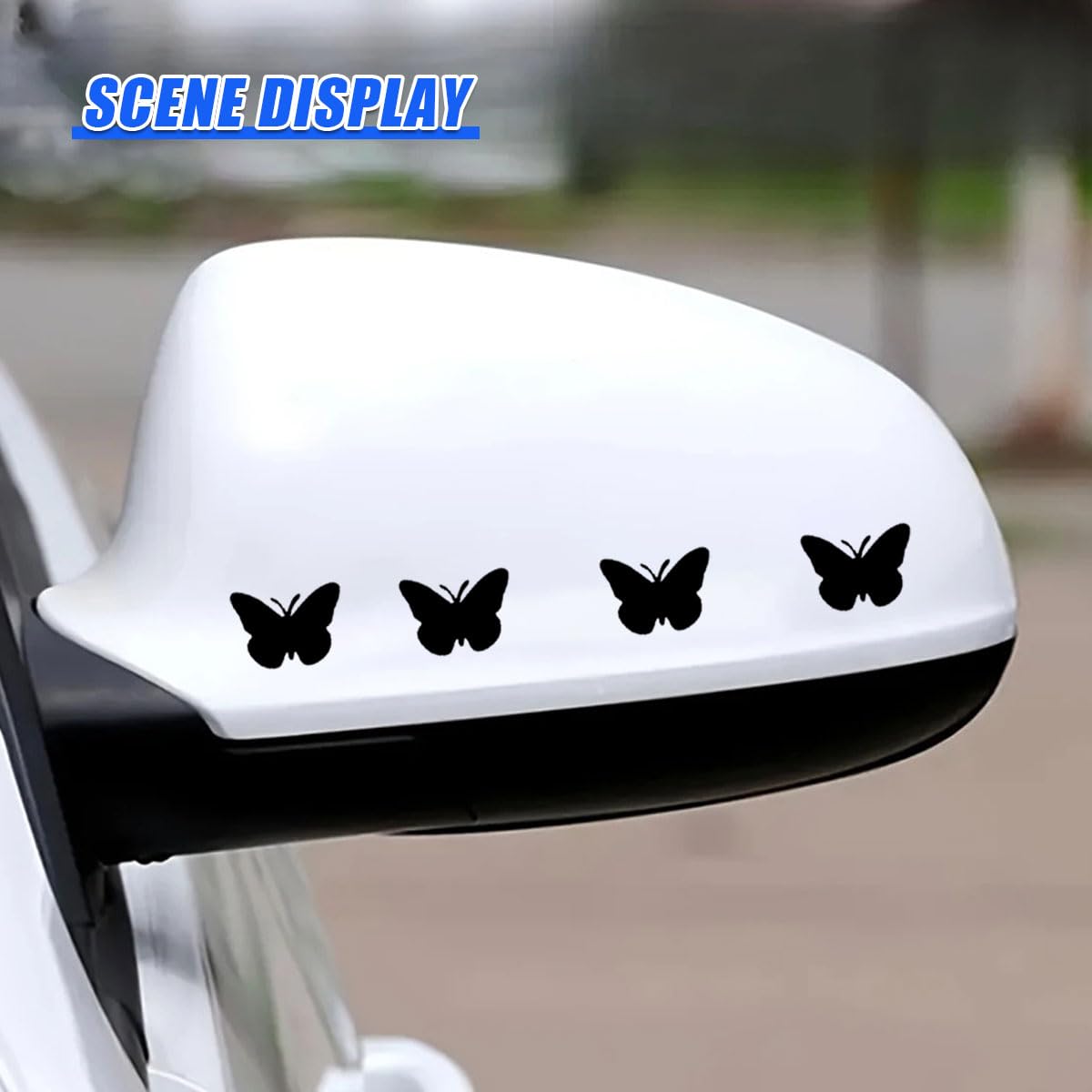 Craedli Butterfly Car Rearview Mirror Sticker Decal, Mini Waterproof Vinyl Car Window Decal Present for Women, Aesthetic Auto Interior Decoration Sticker for Computer, Water Bottle (Black)