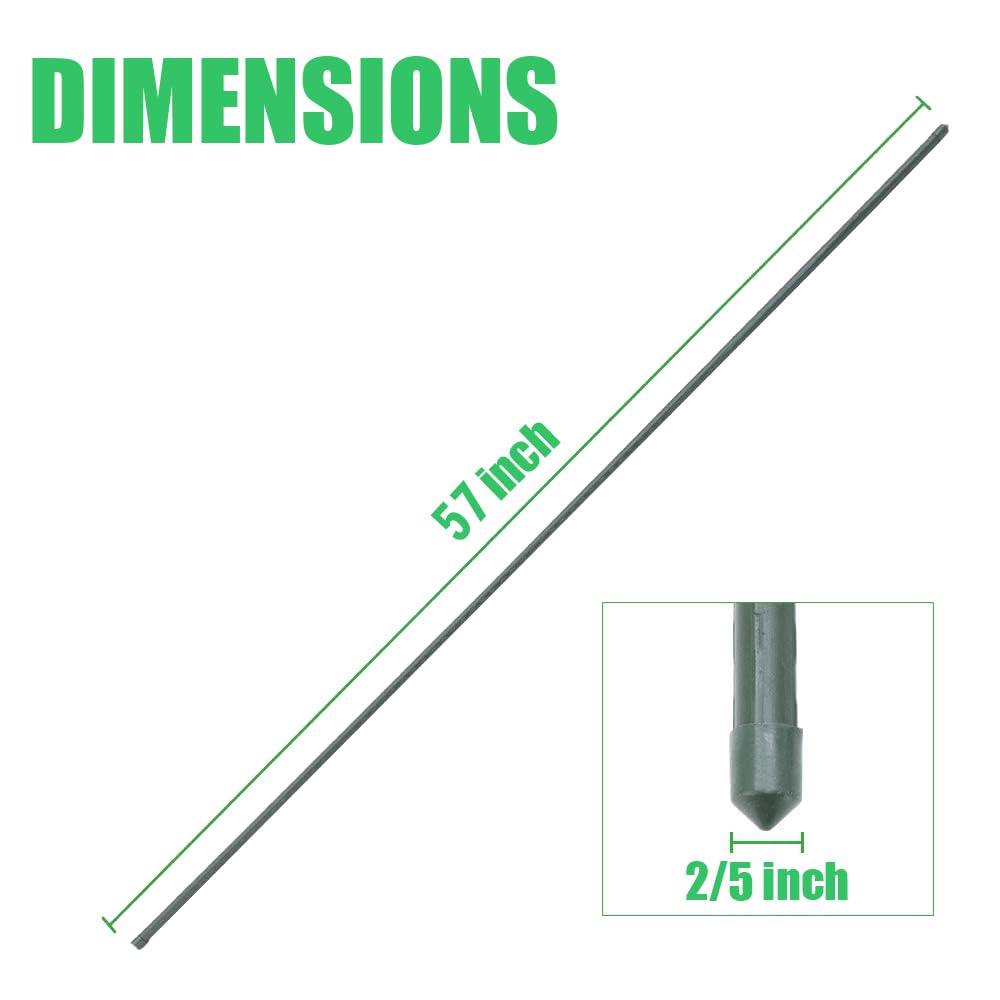 Mininfa Plastic Coated Metal Garden Stakes 57 Inch (Approx 5 FEET), Steel Plant Stakes Supports Climbing for Tomatoes, Trees, Beans, 25 Pack