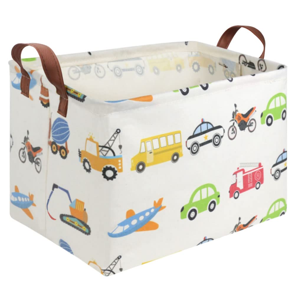 FXOLCSHE Rectangular Car basket,Car toy storage box,Collapsible Car Storage basket for boys,Waterproof PE Coating Storage,bedroom decor,Nursery hamper,Toy Organizer,Gift Basket(Vehicles)
