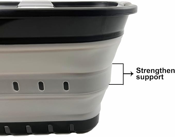 SAMMART 42L (11 gallon) Collapsible Plastic Laundry Basket - Foldable Pop Up Storage Container/Organizer - Space Saving Hamper/Basket (Black/Alloy Grey)