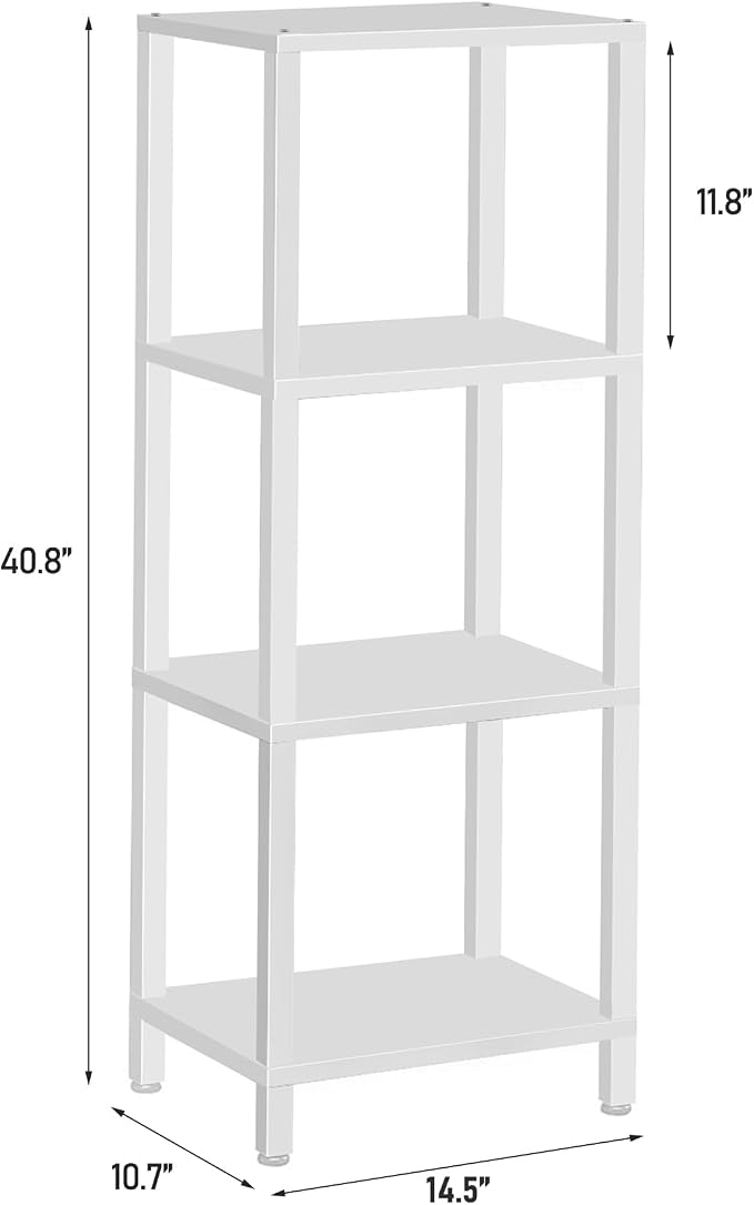 TUTOTAK Bookshelf, 4-Tier Tall Book Shelf, Narrow Bookcase for Small Space, DIY Stackable Bookshelf, for Living Room, Office, Study, Entryway, Industrial, White BS01BW004