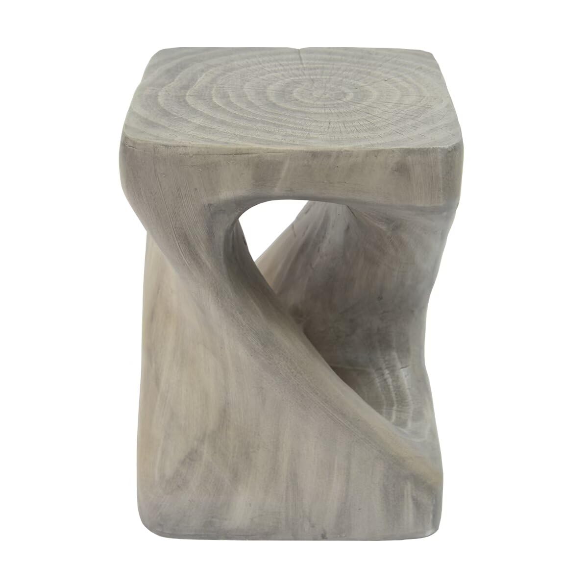 Modern End Table Square Solid Wood Pedestal Side Table Rustic Plant Stand with Twisted Design for Living Room, Bedroom, Office, Grey