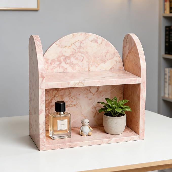 DUANYAN Marble Bathroom Counter Organizers and Storage, 2-Tier Luxurious Makeup Organizer for Perfume Cosmetic Skincare Jewelry, Natural Marble Counter Shelf, No Assembly Required
