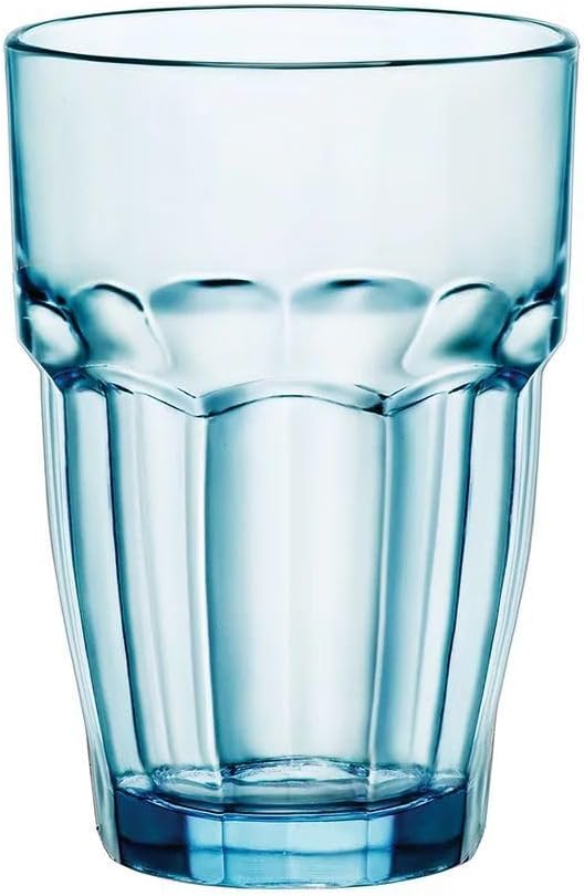 Bormioli Rocco Rock Bar 12.5 oz. Long Drink Stackable Tempered Beverage Glasses for Cold Drinks, Water, and Cocktails, Set of 6, Ice Blue