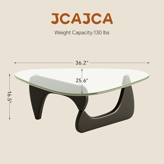 Coffee Table for Living Room Mid Century Modern Center Table with Glass Top and Wood, 36 Inch, Transparent/Black