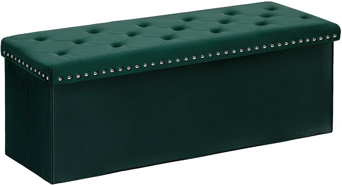 B FSOBEIIALEO Storage Ottoman Bench, Folding Tufted Ottoman with Storage, Extra Large 140L Toy Chest Bench for Bedroom, Luxury Velvet Fabric, 43 Inches Green